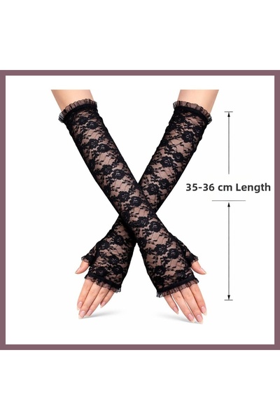 Generic Brand Long Elegant Lace Gloves Fingerless Black 35 cm Bzss