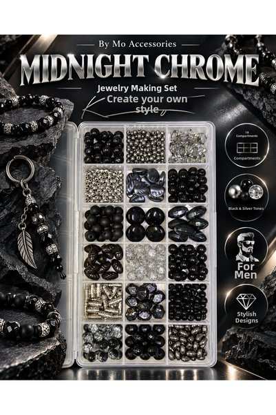 By MO Accessories 🖤 Midnight Chrome 18-قسم مجموعة صنع المجوهرات للرجال - مجم...