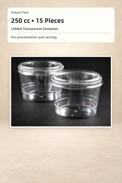 Köksal Pack 15 Pieces 250 Cc Transparent Bodega Bowl with Lid