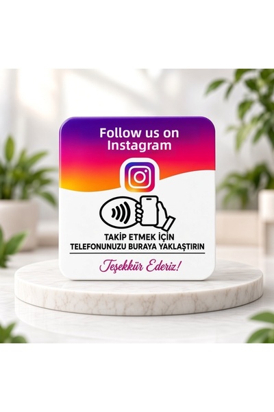 mcaris Nfc Instagram Follow Card 9X9 cm Uv Printed Plexiglass Contactless Profile Follow Card with Tape Single