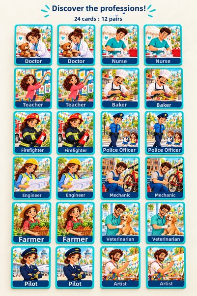 Aldebaran Reklam Professions Matching Cards 24 Cards 12 Pairs Mdf Memory Game...