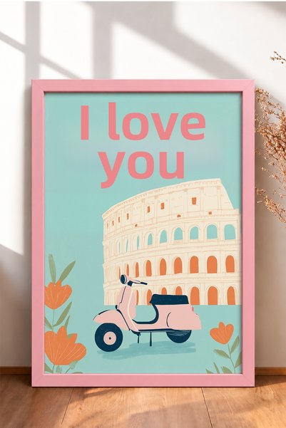 HOMEPACK Ti Amo Written Colosseum and Classic Scooter Framed Painting Italy P...