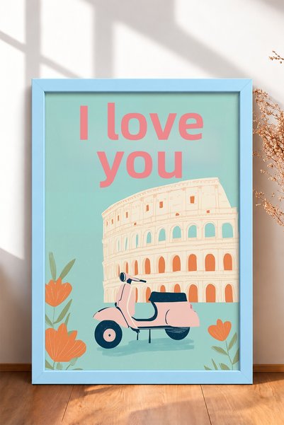 HOMEPACK Ti Amo Written Colosseum and Classic Scooter Framed Painting Italy P...