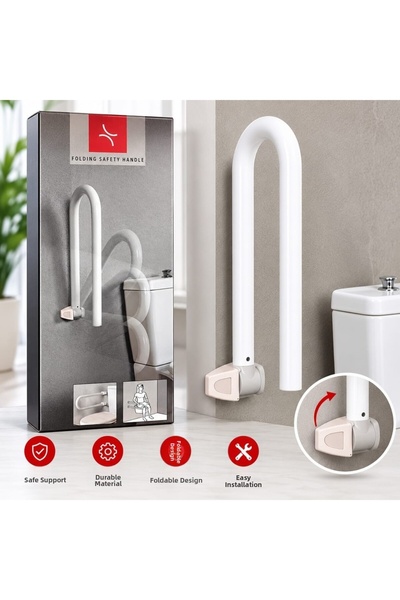 BOZKAR Foldable Wall Mounted Bathroom Toilet Safety Grab Bar 46 cm White Supp...