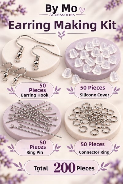 By MO Accessories طقم صنع الأقراط باللون الفضي مكون من 200 قطعة - خطافات الأق...