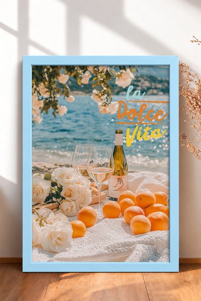 HOMEPACK La Dolce Vita on the Coast of the Sea Wine Framed Painting Italy Pos...