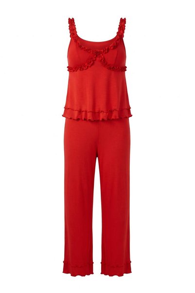 Trendyol Collection Red Viscose Blended Plain Ruffle Viscose Ribbed Knitted P...