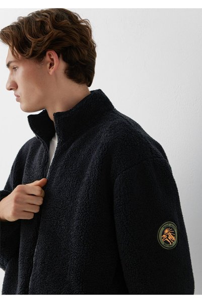 Mavi Logo Baskılı Siyah Sherpa Sweatshirt 0S20134-900