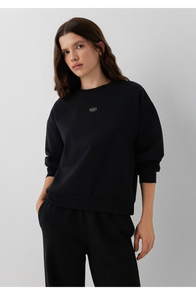 Mavi Logo Baskılı Siyah İnterlok Sweatshirt 1S20014-900