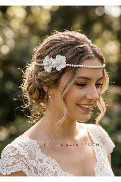 çiğdem kaya design Handmade Amethyst Carved Pearl Bridal Crown with Pearls, W...