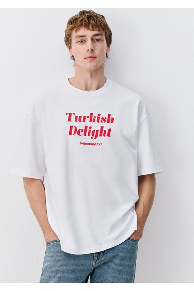 Mavi Turkish Delight Baskılı Beyaz Tişört Oversize / Geniş Kesim 0620008-620