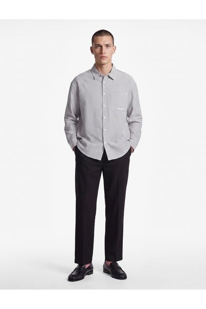 Koton Cotton Comfortable Fit Pocketed Poplin Classic Collar Back Printed Long...