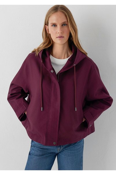 Mavi Kapüşonlu Bordo Ceket Oversize / Geniş Kesim 1110888-70434