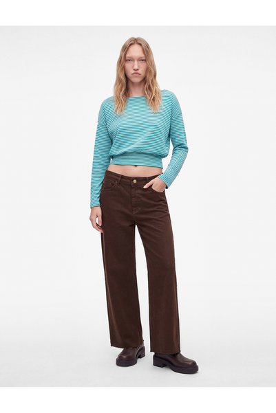 Koton Cotton Boat Neck Long Sleeve Striped T-Shirt