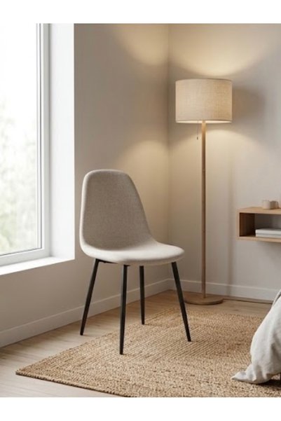 IN HOME STORE Modern Design Chair Beige Fabric and Metal Legs