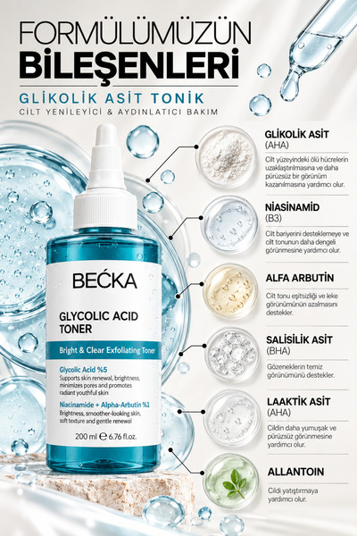 BECKA Glikolik Asit Tonik Gözenek Sıkılaştırıcı Canlandırıcı AHA 200 ml
