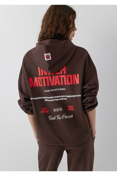 Mavi Kapüşonlu Kahverengi Sweatshirt 1S20081-70236