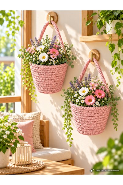 ÖRGÜM Decorative Basket 2-Piece Mini Flower Pot Organizer 12X10 cm Plants and...