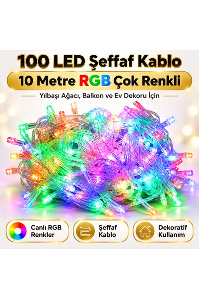 Yellowtech 100 مصباح LED بطول 10 أمتار متعدد الألوان RGB لإضاءة شجرة عيد المي...