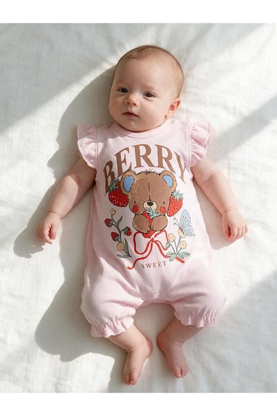 mandalinsbaby Baby Girl Jumpsuit with Teddy Bear Patterned Shorts