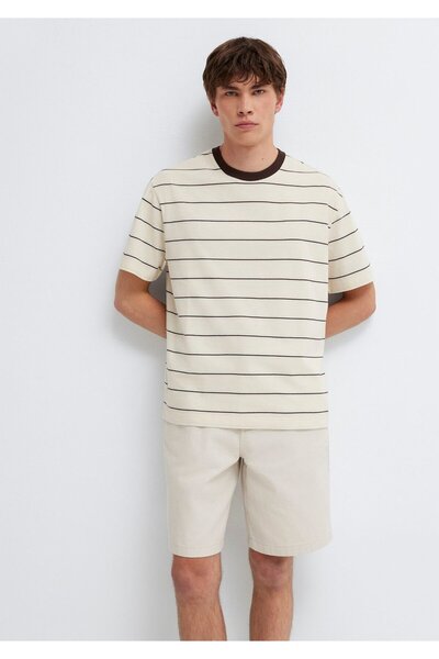 Mavi Striped Ecru T-Shirt Loose Fit / Comfortable Loose Cut 0613644-70055