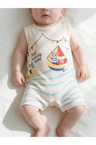 mandalinsbaby Ship Patterned Premium Strap Baby Boy Summer Jumpsuit
