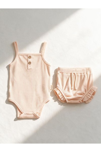 mandalinsbaby Baby Girl Summer 2-Piece Badi Set with Straps and Ribbons