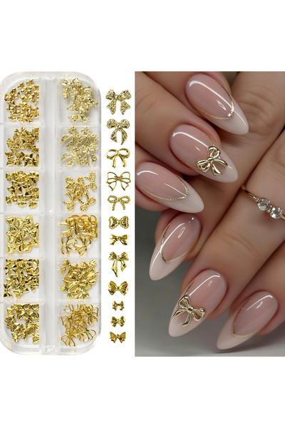 Choice S-259 12 Designs Golden Bow Nail Art Accessories Knot Bow Alloy Nail C...