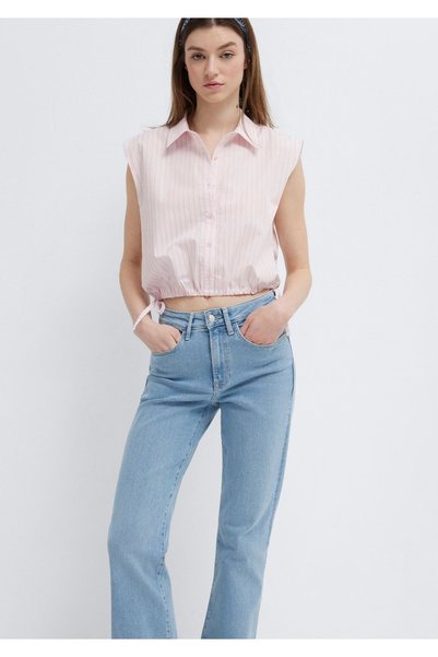 Mavi Çizgili Pembe Crop Bluz 1211472-91599