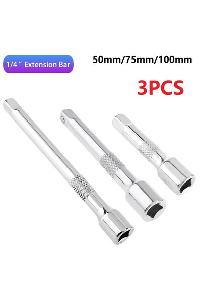 Choice 3pcs 1/4 Inch Socket Ratchet Wrench Extension Bar 50/75/100mm Long Bar...