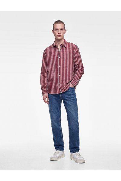 Koton Classic Collar Comfortable Fit Viscose Long Sleeve Poplin Striped Shirt