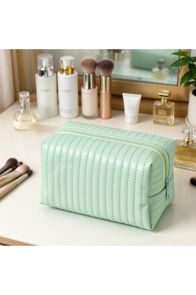 Generic Brand 1pc, Quilted PU Leather Cosmetic Bag Portable Travel Toiletry P...