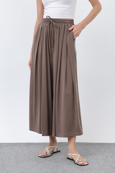 Loreen Kadın Beli Kuşaklı Etek Görünümlü Pantolon - 20664PNT - Kahverengi