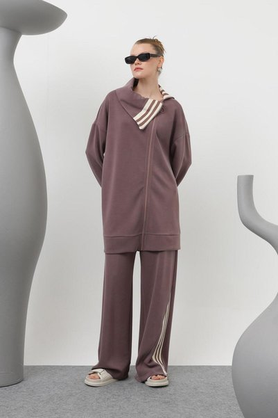 Puane 14292 Women's Modal Suit with Stripe Detail on Collar and Trousers