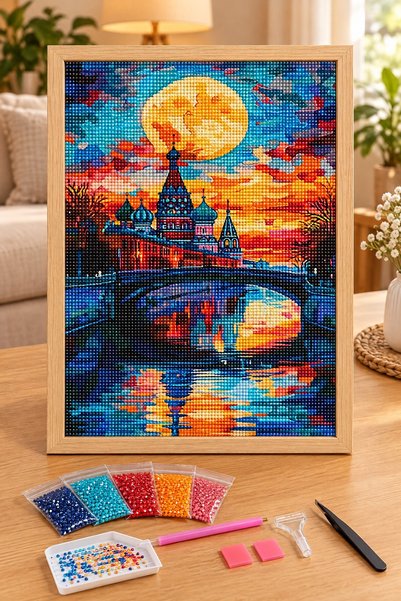 LİVA CRAFT Art & Craft Diamond painting puzzle kit, dome city and bridge in f...