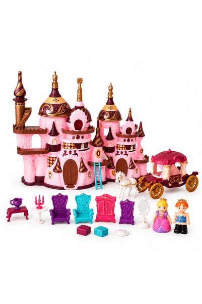 ANGMAD Set de joacă Castel de Prințese Roz pentru Fete, cu Trăsură, Figurine,...