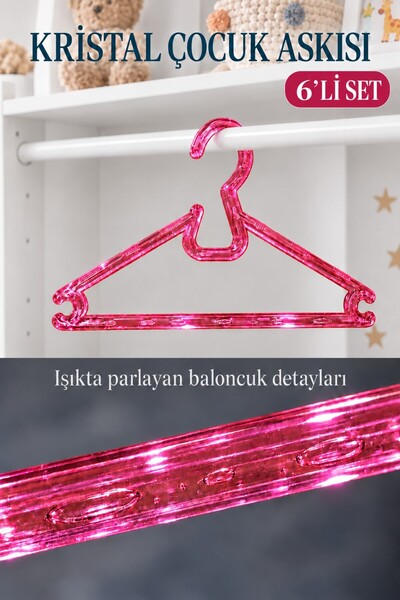 Binbirreyon Hanger Crystal Baby Kids Hanger Set of 6 with Bubbles Pink De106
