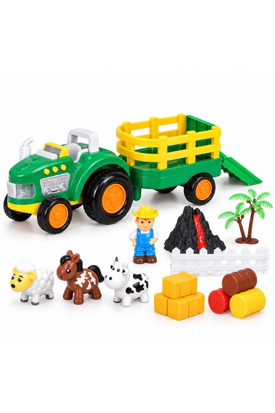 ANGMAD Set Mini Fermă pentru Copii cu Tractor Muzical și Lumini, Fermier, Ani...