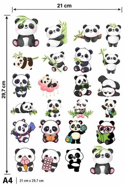 Genel Markalar 70 ADET PANDA ŞEFFAF STİCKER SETİ– Kesilmiş Defter Laptop Tele...