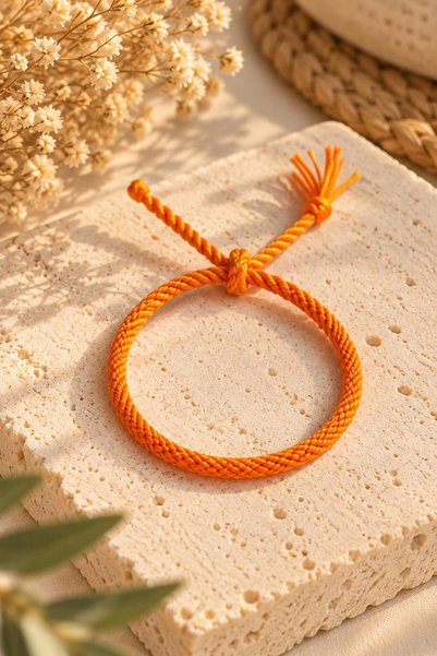 Bidüğüm Handmade Lucky Charm Bracelet - Orange Color, Adjustable Size