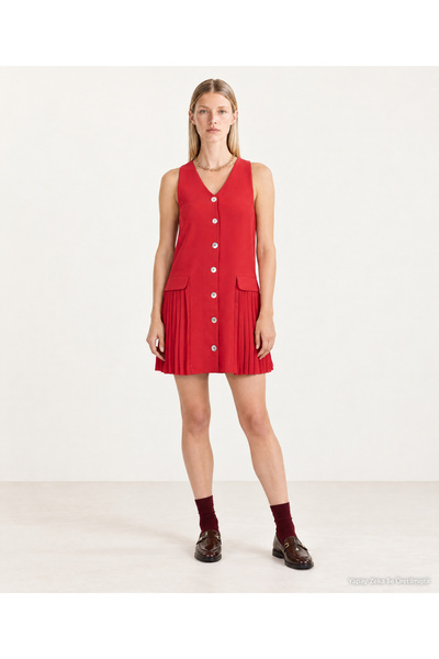 Yargıcı Straight V-Neck Sleeveless Dress