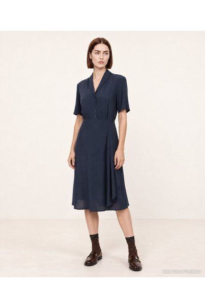 Yargıcı Straight Shawl Collar Short Sleeve Dress