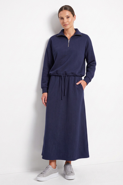 zenne High Collar Skirt Suit 202721 - Dark Blue