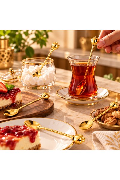 Dania طقم ملاعق شاي ذهبية فاخرة – 6 قطع بتصميم أنيق ومميز لتقديم الشاي والضيا...