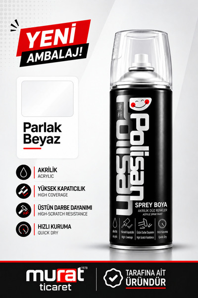 Polisan Parlak Beyaz Sprey Boya 400 ml | Akrilik | Hızlı Kuruma | Metal Ahşap...