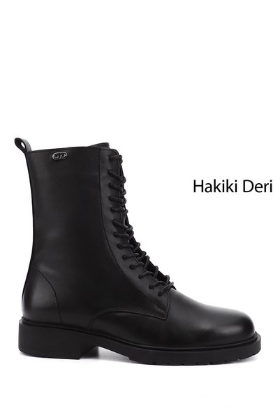 GÖNDERİ(R) Kadın Siyah Fermuarlı Hakiki Deri Postal Bot