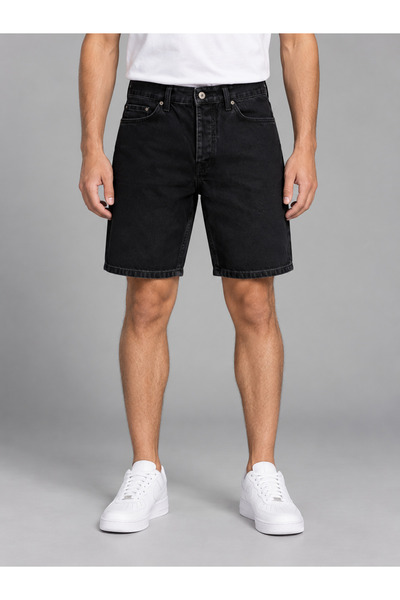 LudoWear Black Washed Fit Lycra-Free Jean Denim Shorts
