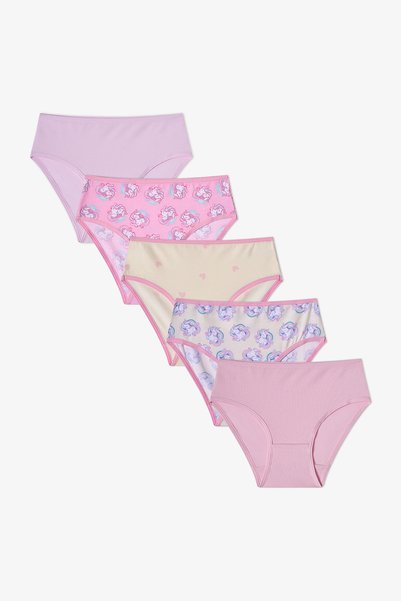 Penti Kız Çocuk Pembe Unilove Unicorn Desenli 5'li Slip Külot