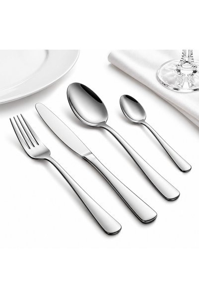 ANGMAD Set tacamuri argintii Luxury Collection 24 piese – realizat din otel i...