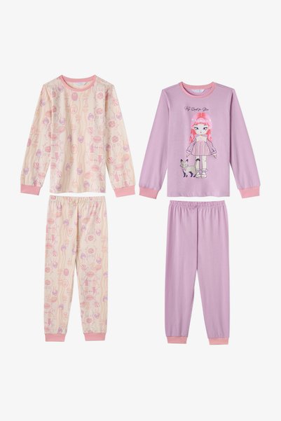 Penti Kız Çocuk Lila Starlit Friends Pamuklu Uzun Kollu 2'li Pijama Takımı